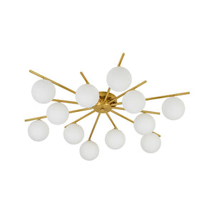 LightFixturesUSA-12-Light Brass Milky Glass Bubble Sunburst Semi Flush Chandelier-Ceiling Light-Brass-