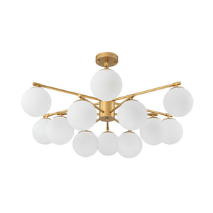 LightFixturesUSA - 12 - Light Brass Tiered Opal Glass Bubble Semi Flush Chandelier - Chandelier - Brass (Exclusive Offer) - 