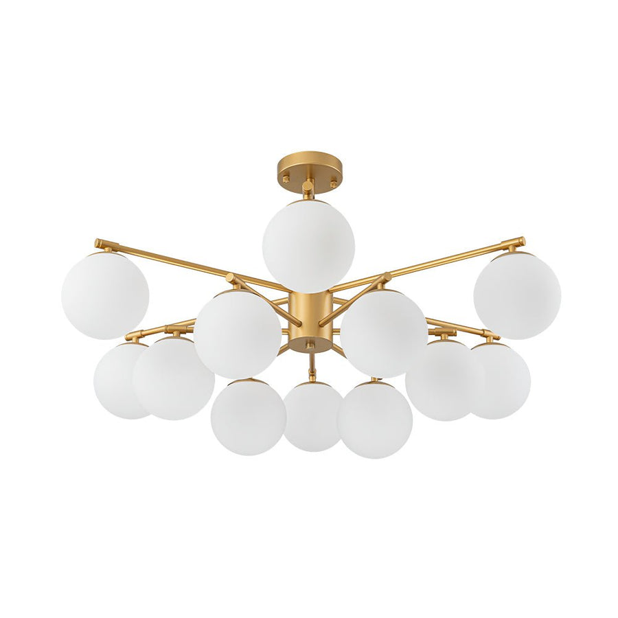LightFixturesUSA - 12 - Light Brass Tiered Opal Glass Bubble Semi Flush Chandelier - Chandelier - Brass (Exclusive Offer) - 