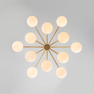 LightFixturesUSA - 12 - Light Brass Tiered Opal Glass Bubble Semi Flush Chandelier - Chandelier - Brass (Exclusive Offer) - 