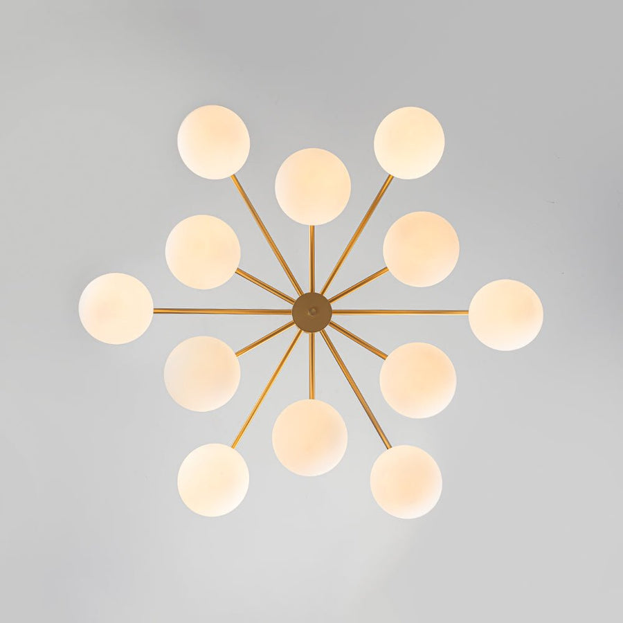 LightFixturesUSA - 12 - Light Brass Tiered Opal Glass Bubble Semi Flush Chandelier - Chandelier - Brass (Exclusive Offer) - 