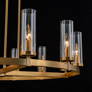 LightFixturesUSA-12-Light Clear Glass Shade Wagon Wheel Chandelier-Chandelier-Black-
