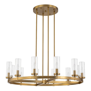 LightFixturesUSA-12-Light Clear Glass Shade Wagon Wheel Chandelier-Chandelier-Black-