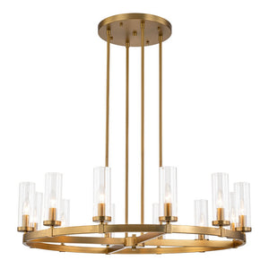 LightFixturesUSA-12-Light Clear Glass Shade Wagon Wheel Chandelier-Chandelier-Black-