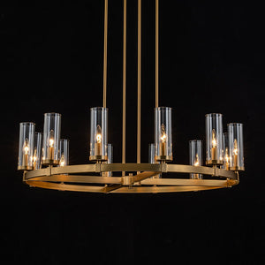 LightFixturesUSA-12-Light Clear Glass Shade Wagon Wheel Chandelier-Chandelier-Black-