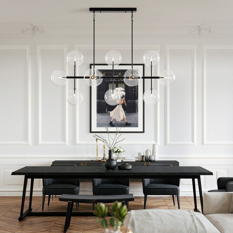 LightFixturesUSA - 12 - Light Sputnik Glass Globe Bubble Linear Island Chandelier - Chandelier - Black (Exclusive Offer) - 