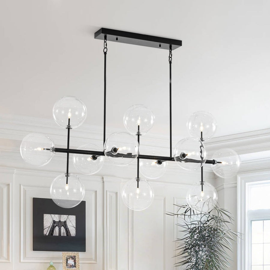 LightFixturesUSA - 12 - Light Sputnik Glass Globe Bubble Linear Island Chandelier - Chandelier - Black (Exclusive Offer) - 