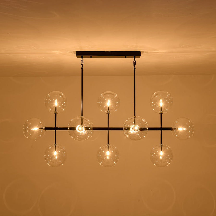 LightFixturesUSA - 12 - Light Sputnik Glass Globe Bubble Linear Island Chandelier - Chandelier - Black (Exclusive Offer) - 
