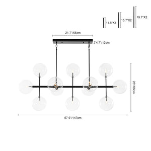 LightFixturesUSA - 12 - Light Sputnik Glass Globe Bubble Linear Island Chandelier - Chandelier - Black (Exclusive Offer) - 