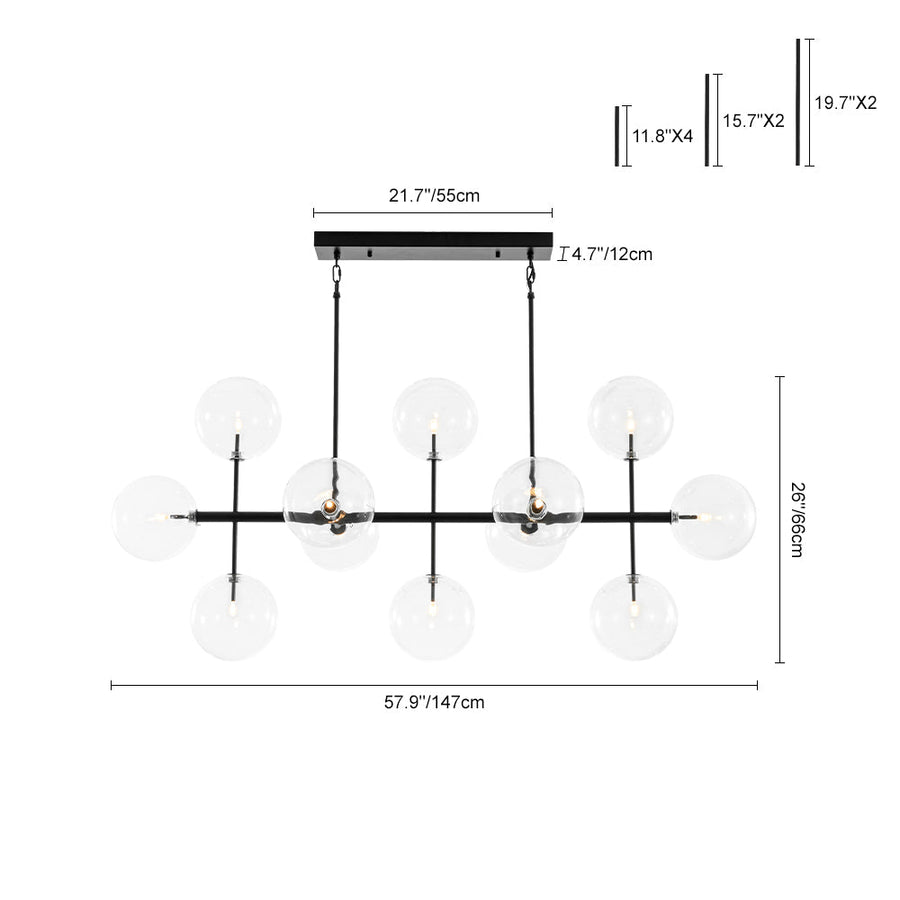 LightFixturesUSA - 12 - Light Sputnik Glass Globe Bubble Linear Island Chandelier - Chandelier - Black (Exclusive Offer) - 
