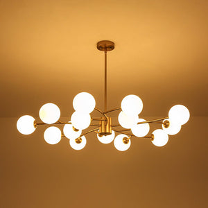 LightFixturesUSA - 15 - Light Opal Glass Globe Bubble Sputnik Branch Chandelier - Chandelier - Brass - 