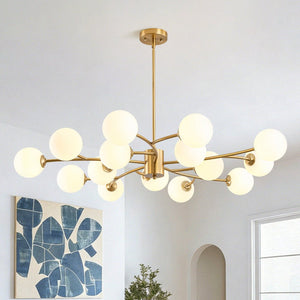 LightFixturesUSA - 15 - Light Opal Glass Globe Bubble Sputnik Branch Chandelier - Chandelier - Brass - 