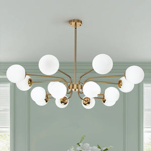 LightFixturesUSA-16-Light Frosted Glass Globe Bubble Sputnik Chandelier-Chandelier-Brass-