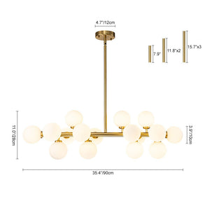 LightFixturesUSA - 16 - Light Milky White Glass Globe Linear Sputnik Chandelier - Chandelier - Black - 16 - Lt