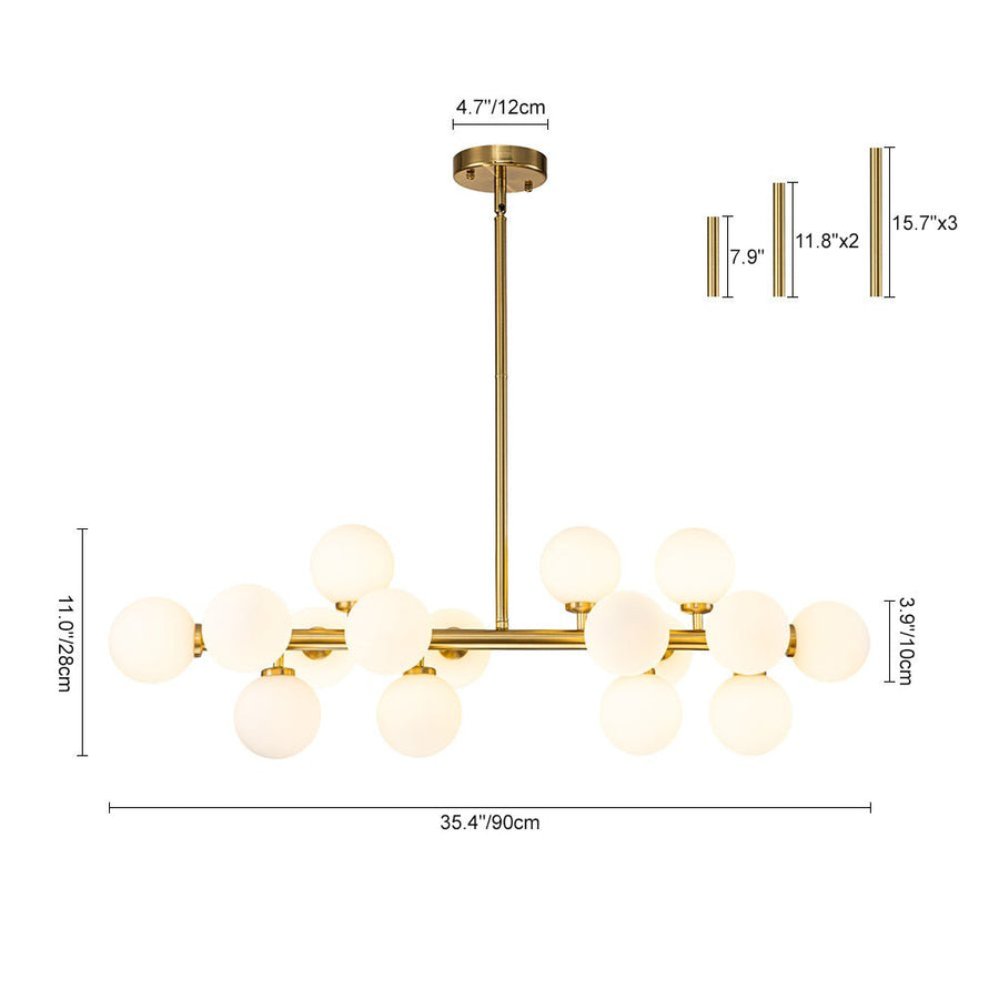 LightFixturesUSA - 16 - Light Milky White Glass Globe Linear Sputnik Chandelier - Chandelier - Black - 16 - Lt