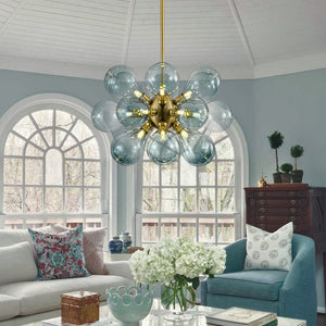 LightFixturesUSA - 18 - Light Cluster Gradual Blue Glass Globe Bubble Chandelier - Chandelier - Gradual Blue - 