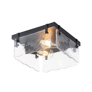 LightFixturesUSA - 2 - Light Clear Textured Glass Square Flush Mount - Ceiling Light - Black - 