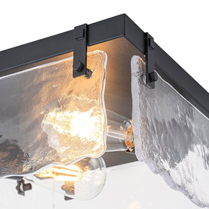 LightFixturesUSA - 2 - Light Clear Textured Glass Square Flush Mount - Ceiling Light - Black - 