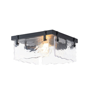 LightFixturesUSA - 2 - Light Clear Textured Glass Square Flush Mount - Ceiling Light - Black - 