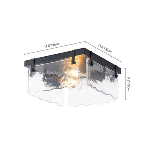 LightFixturesUSA - 2 - Light Clear Textured Glass Square Flush Mount - Ceiling Light - Black - 