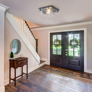 LightFixturesUSA - 2 - Light Clear Textured Glass Square Flush Mount - Ceiling Light - Black - 