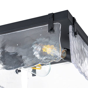 LightFixturesUSA - 2 - Light Clear Textured Glass Square Flush Mount - Ceiling Light - Black - 