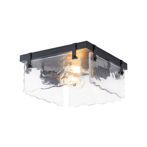 LightFixturesUSA - 2 - Light Clear Textured Glass Square Flush Mount - Ceiling Light - Black - 
