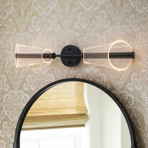 LightFixturesUSA - 2 - Light Dimmable LED Up Down Conical Vanity Wall Sconce - Wall Sconce - Black - 1 Pack - 