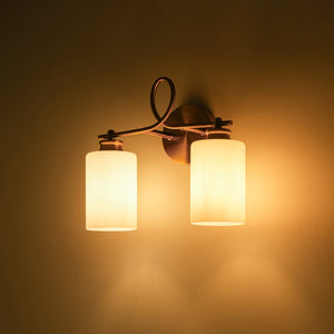 LightFixturesUSA-2-Light Frosted Glass Cylinder Looped Arm Vanity Wall Sconce-Wall Sconce-Brass-