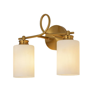 LightFixturesUSA-2-Light Frosted Glass Cylinder Looped Arm Vanity Wall Sconce-Wall Sconce-Brass-