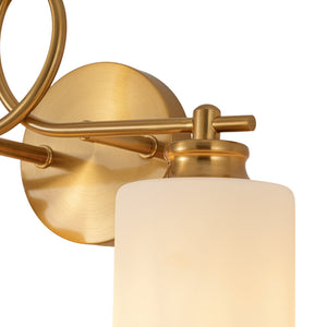 LightFixturesUSA-2-Light Frosted Glass Cylinder Looped Arm Vanity Wall Sconce-Wall Sconce-Brass-
