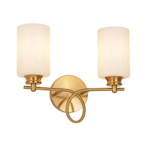 LightFixturesUSA-2-Light Frosted Glass Cylinder Looped Arm Vanity Wall Sconce-Wall Sconce-Brass-