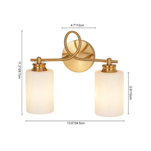 LightFixturesUSA-2-Light Frosted Glass Cylinder Looped Arm Vanity Wall Sconce-Wall Sconce-Brass-