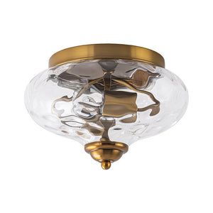 LightFixturesUSA - 2 - light Hammered Glass Flush Mount Ceiling Light - Ceiling Light - 2 - Lt - Gold - Clear Glass