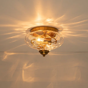 LightFixturesUSA - 2 - light Hammered Glass Flush Mount Ceiling Light - Ceiling Light - 2 - Lt - Gold - Clear Glass
