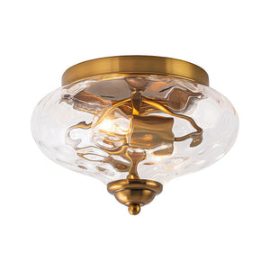 LightFixturesUSA - 2 - light Hammered Glass Flush Mount Ceiling Light - Ceiling Light - 2 - Lt - Gold - Clear Glass