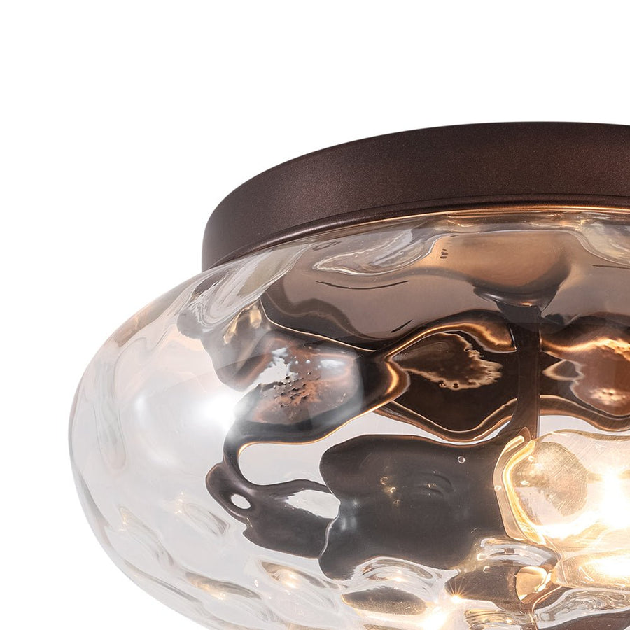 LightFixturesUSA - 2 - light Hammered Glass Flush Mount Ceiling Light - Ceiling Light - 2 - Lt - Oil - Rubbed Bronze