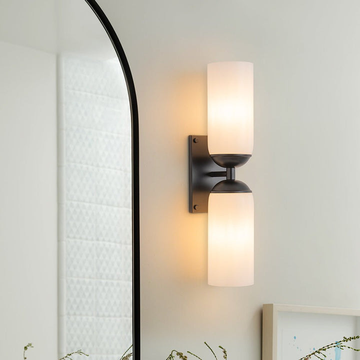 LightFixturesUSA - 2 - Light Milky White Glass Cylinder Vanity Wall Sconce - Wall Sconce - 1 Pack - 