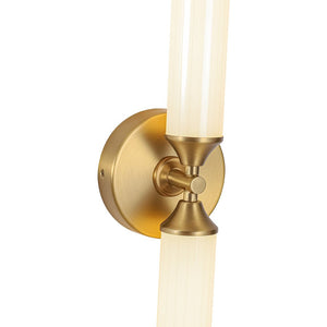 LightFixturesUSA - 2 - Light Ribbed Opal Glass Linear LED Vanity Wall Sconce - Wall Sconce - Brass - 