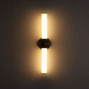 LightFixturesUSA - 2 - Light Ribbed Opal Glass Linear LED Vanity Wall Sconce - Wall Sconce - Brass - 