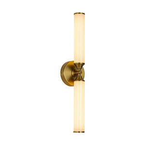 LightFixturesUSA - 2 - Light Ribbed Opal Glass Linear LED Vanity Wall Sconce - Wall Sconce - Brass - 