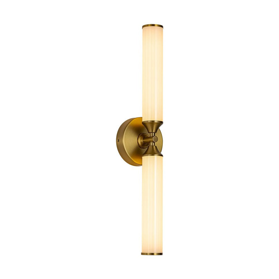 LightFixturesUSA - 2 - Light Ribbed Opal Glass Linear LED Vanity Wall Sconce - Wall Sconce - Brass - 