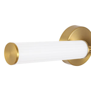 LightFixturesUSA - 2 - Light Ribbed Opal Glass Linear LED Vanity Wall Sconce - Wall Sconce - Brass - 