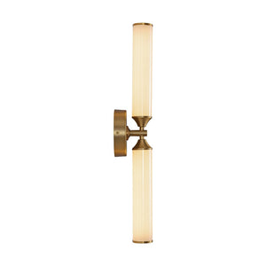 LightFixturesUSA - 2 - Light Ribbed Opal Glass Linear LED Vanity Wall Sconce - Wall Sconce - Brass - 