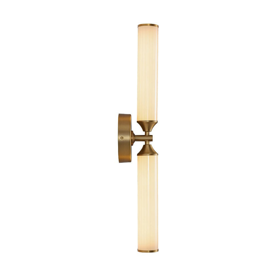 LightFixturesUSA - 2 - Light Ribbed Opal Glass Linear LED Vanity Wall Sconce - Wall Sconce - Brass - 