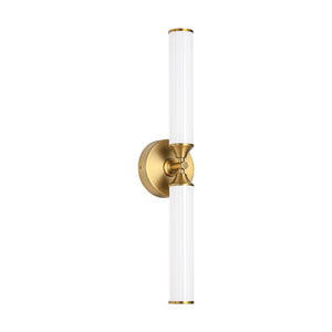 LightFixturesUSA - 2 - Light Ribbed Opal Glass Linear LED Vanity Wall Sconce - Wall Sconce - Brass - 
