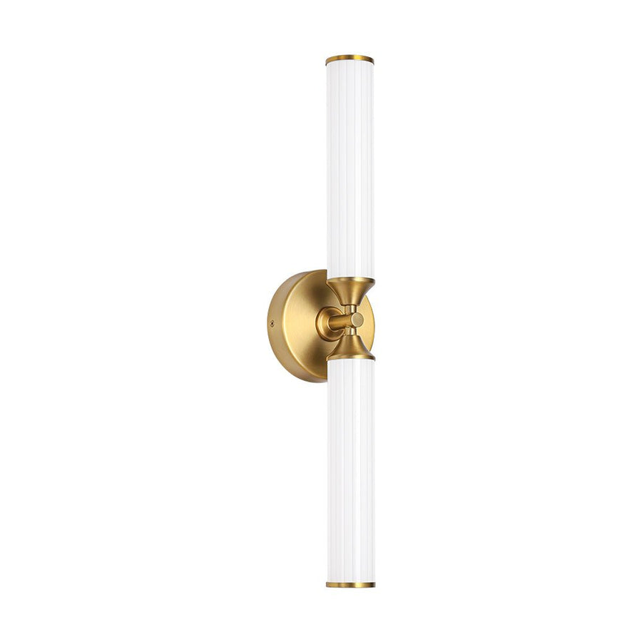 LightFixturesUSA - 2 - Light Ribbed Opal Glass Linear LED Vanity Wall Sconce - Wall Sconce - Brass - 
