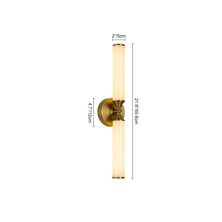 LightFixturesUSA - 2 - Light Ribbed Opal Glass Linear LED Vanity Wall Sconce - Wall Sconce - Brass - 