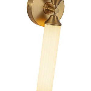 LightFixturesUSA - 2 - Light Ribbed Opal Glass Linear LED Vanity Wall Sconce - Wall Sconce - Brass - 