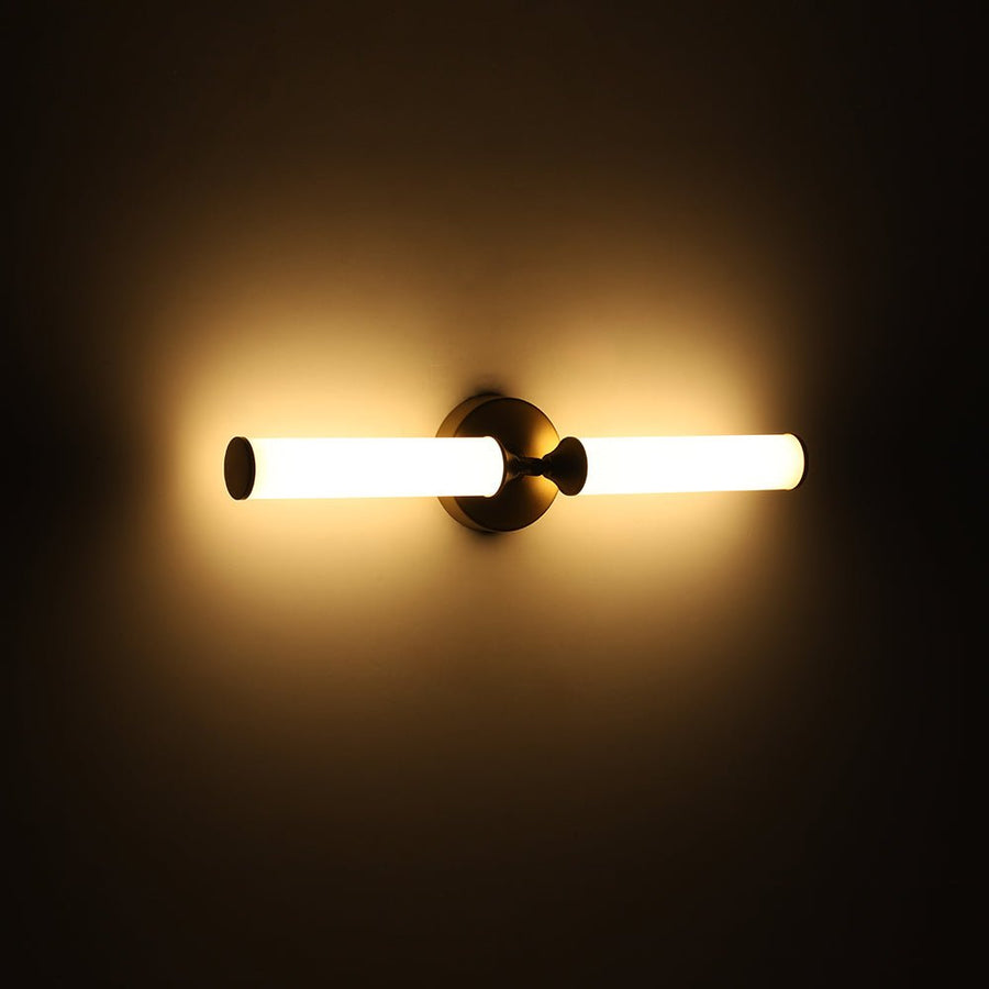 LightFixturesUSA - 2 - Light Ribbed Opal Glass Linear LED Vanity Wall Sconce - Wall Sconce - Brass - 